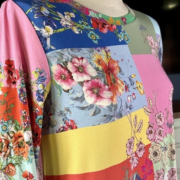 NWT Johnny Was Patchwork Tunic Floral Motif Pink & Yellow Large - Picture 8 of 13